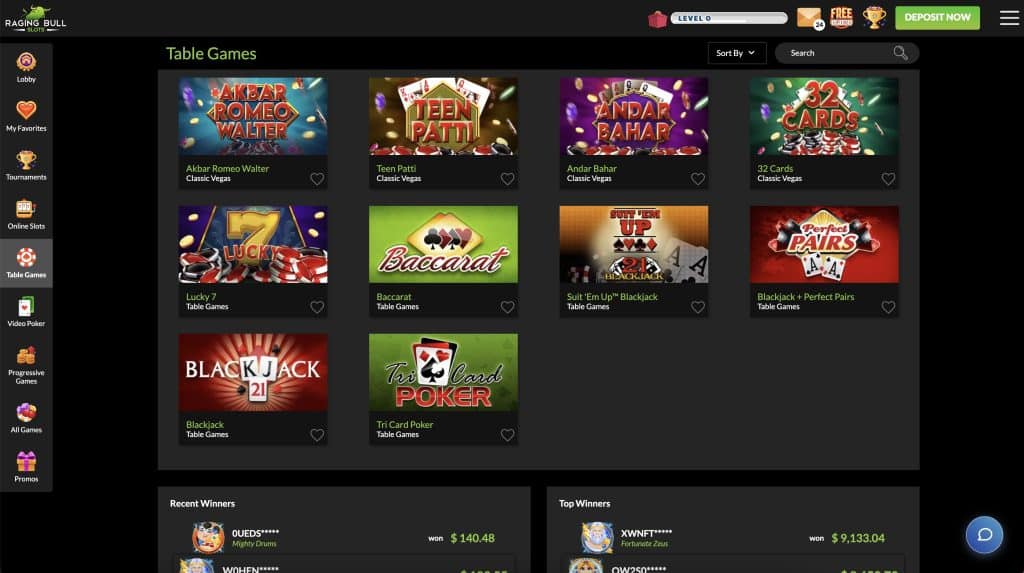 Raging Bull Casino Screenshot Nevada